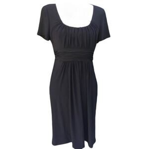Evan Picone Little Black Dress Gathered Waist Scoop Neck Short Sleeve Size 10
